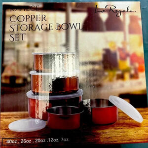 Le Regalo 10 Piece Copper Storage Bowl Set 5 bowls/ 5 lids various sizes NIB